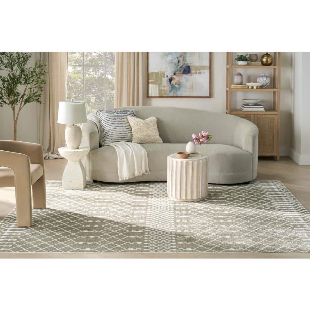 Sage Green and Ivory Synthetic Trellis 8' x 10' Washable Rug