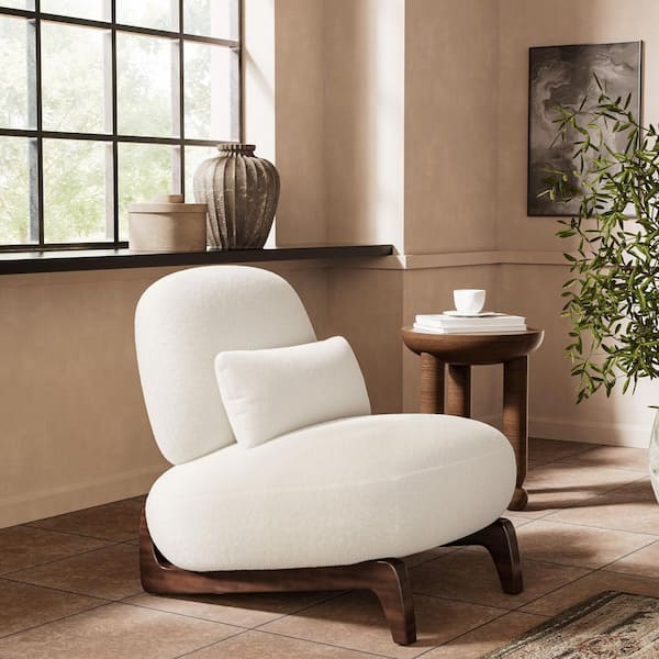 Cloud-Soft Cream White Teddy Velvet Armless Accent Chair Upholstered Living Room Side Chairs with Waist Pillow