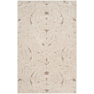 Florida Shag Cream/Beige Doormat 3 ft. x 5 ft. Damask Floral Area Rug