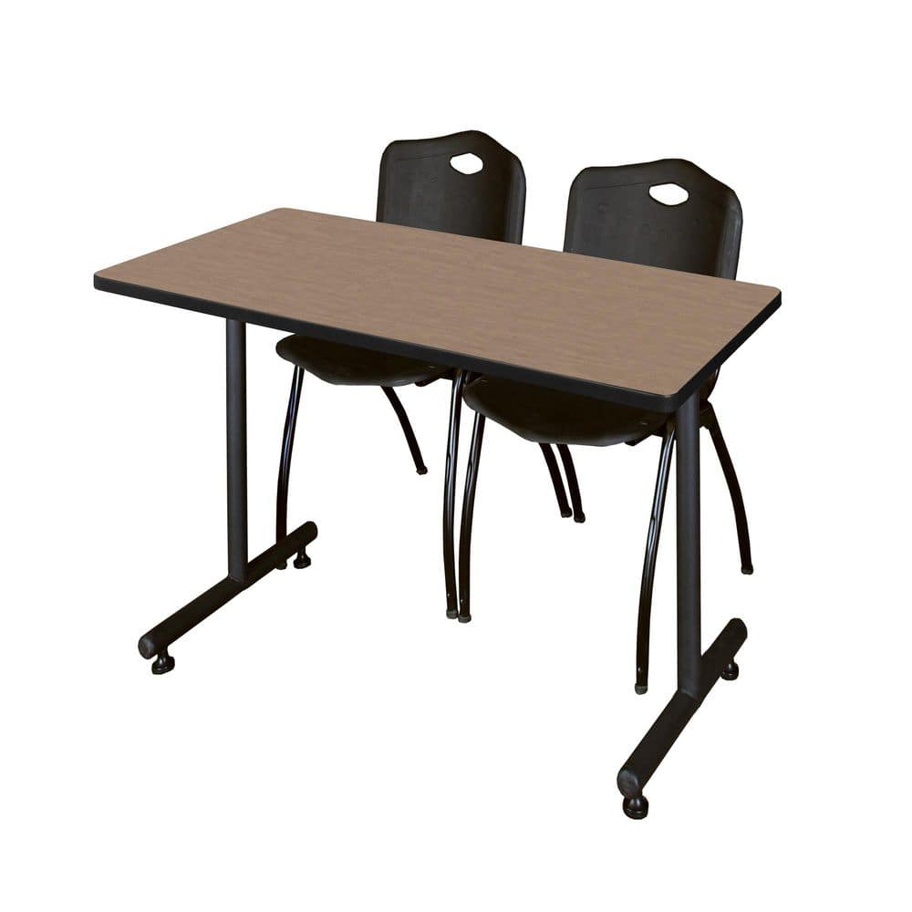 Kobe 48 in x 24 in. Noble Oak T-Base Training Seminar Table Desk, 2 M Stack Chairs-Black price history on PriceWatchPro