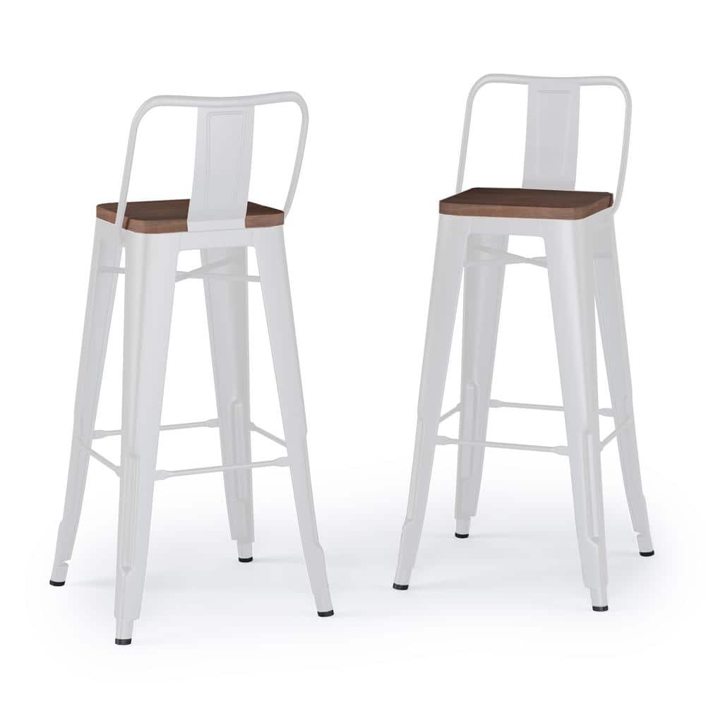 Rayne White 30 Inch Industrial Metal and Wood Bar Stool Set