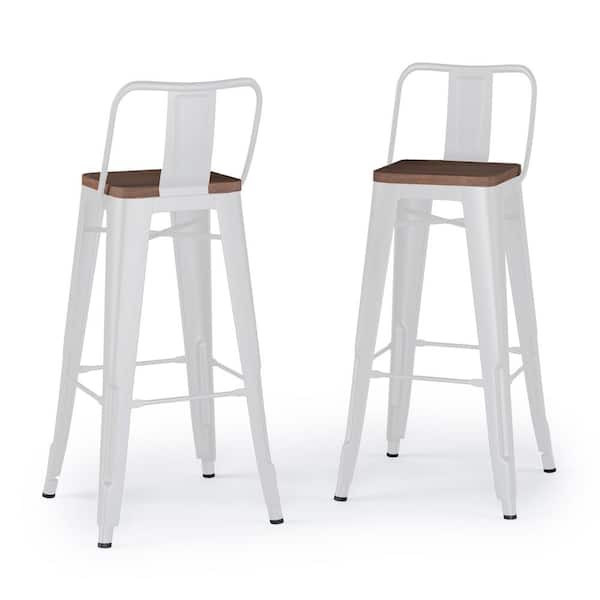 Simpli Home Rayne Industrial Metal 30 in. Metal / Wood Bar Stool (Set of 2) in White