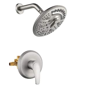 Single-Handle 6-Spray Round Wall Mount Shower Faucet with 8 in. Shower Head in Brushed Nickel (Valve Included)