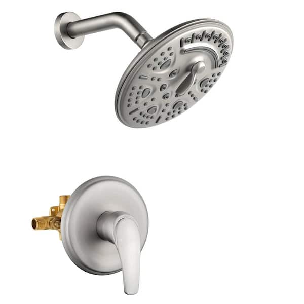 FLG Single-Handle 6-Spray Round Wall Mount Shower Faucet with 8 in. Shower Head in Brushed Nickel (Valve Included)