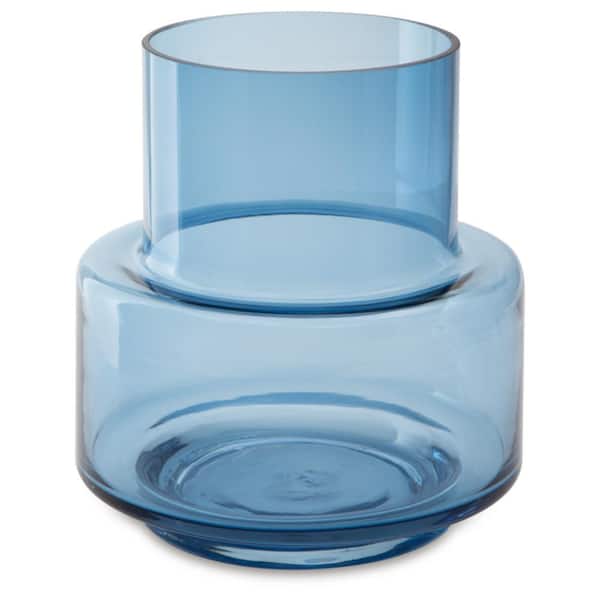 Bealen 9.75 in. Blue Glass Cylinder Decorative Vase