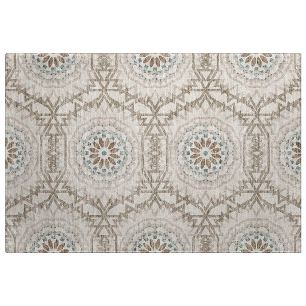 Dream Shag Premium Machine Washable Abstract ADS619 Beige 3 ft. x 4 ft. Area Rug