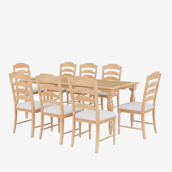 9-Piece Natural Extendable Wood Top Dining Room Set Seats 8
