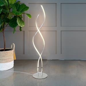 Embrace 60 in. Platinum Silver Industrial 2-Light LED Energy Efficient Floor Lamp with Built-In 3-Way Dimmer Function