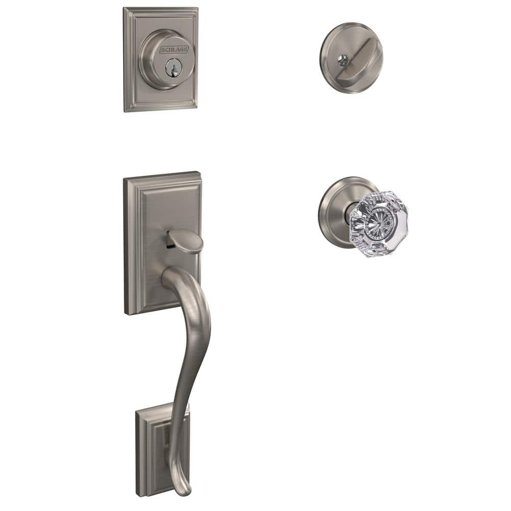 Custom Addison Satin Nickel Single Cylinder Door Handleset with Alexandria Glass Door Knob and Alden Trim price history on PriceWatchPro