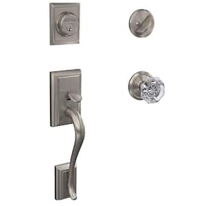 Custom Addison Satin Nickel Single Cylinder Door Handleset with Alexandria Glass Door Knob and Alden Trim