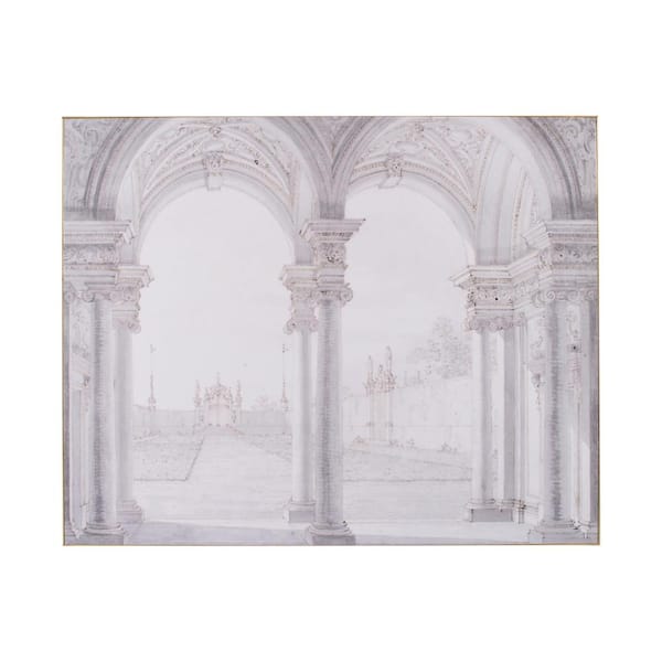 Benjara Gray Wooden Framed Historical Architecture Design Decorative Wall Art