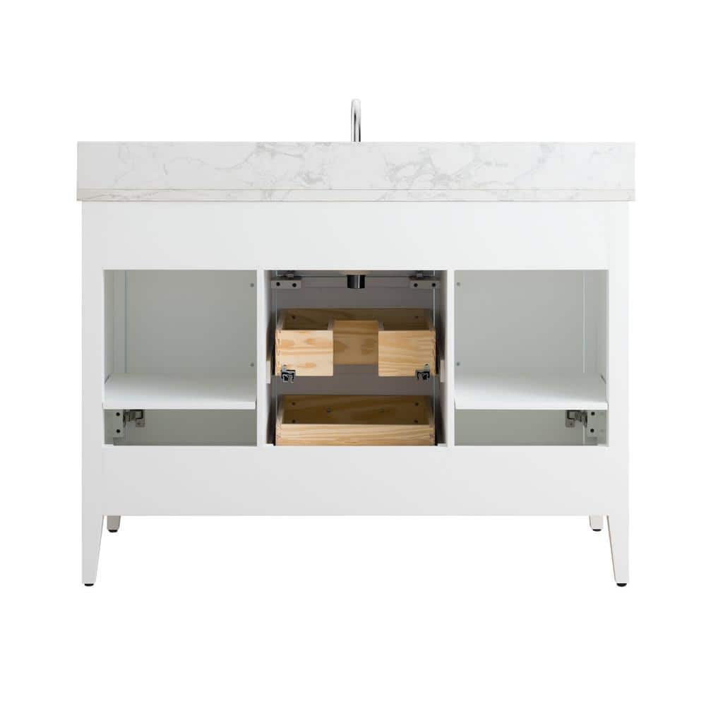 48'' White Single Bathroom Vanity with Engineered Marble Top