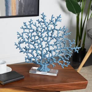 16 in. Blue Resin Coral Sculpture with Clear Resin Base