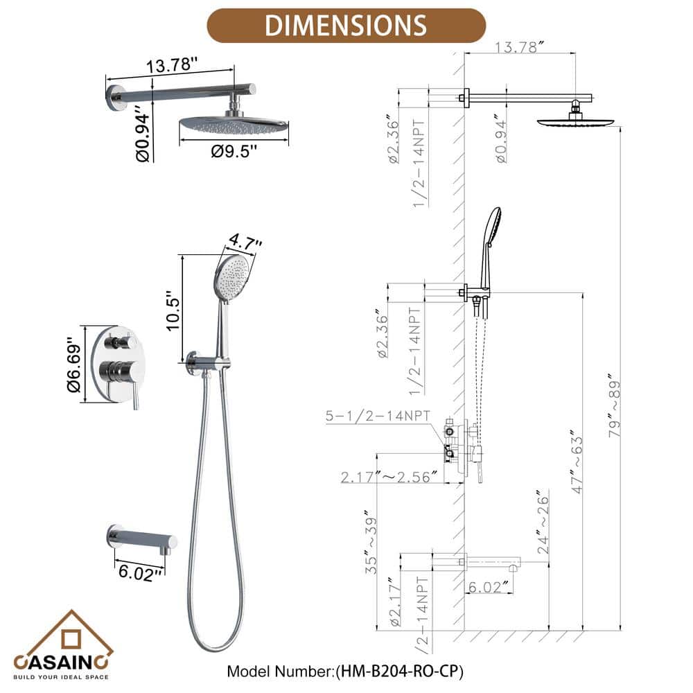 Chrome Multi-Head Rain Shower System with Handheld