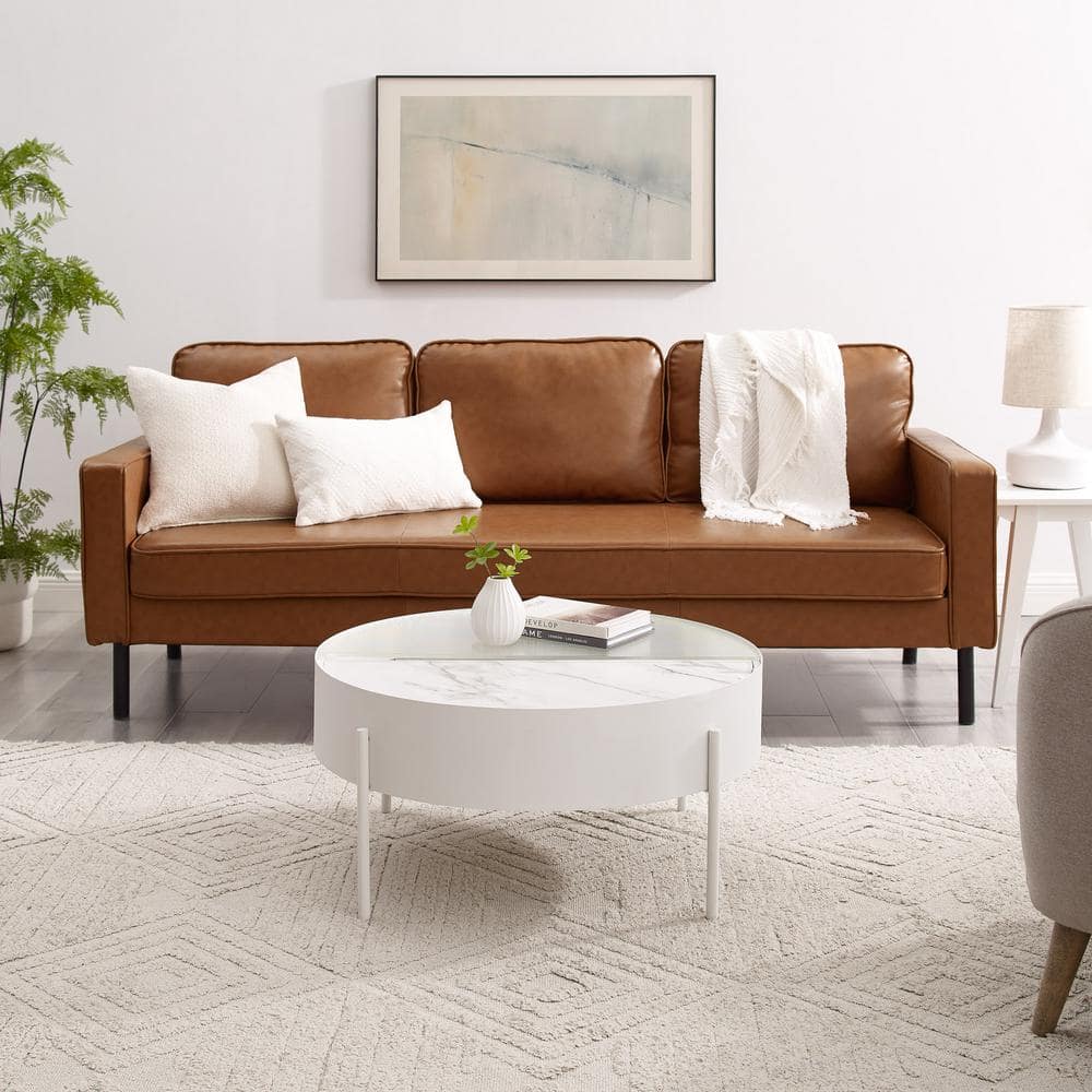 White Calacatta Marble Round Coffee Table with Fluted Glass