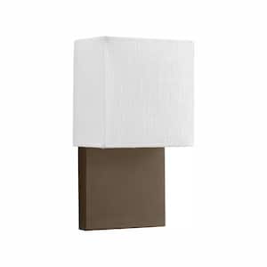 LED Wall Sconces Collection 9 -Watt Architectural Bronze Integrated LED Wall Sconce with White Linen Shade