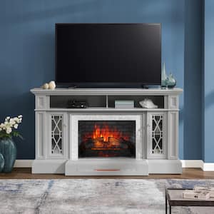 Parkbridge 68 in. Freestanding Electric Fireplace TV Stand in Light Gray with KD Insert