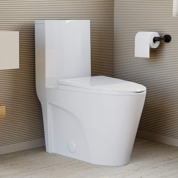 St. Tropez 1-Piece 1.1/1.6 GPF Dual Flush Elongated Toilet in Glossy White, White Hardware