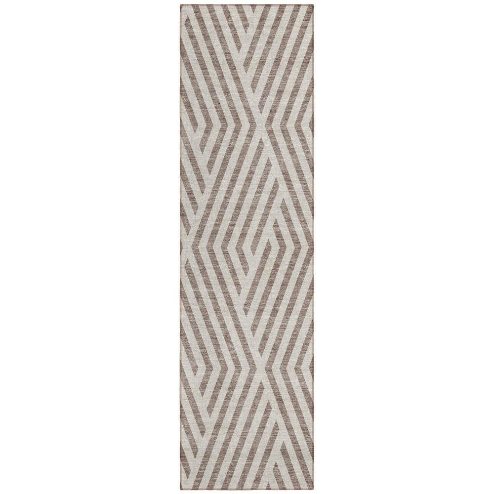 Taupe and Ivory 2 ft. x 8 ft. Woven Geometric Runner Indoor/Outdoor Area Rug price history on PriceWatchPro