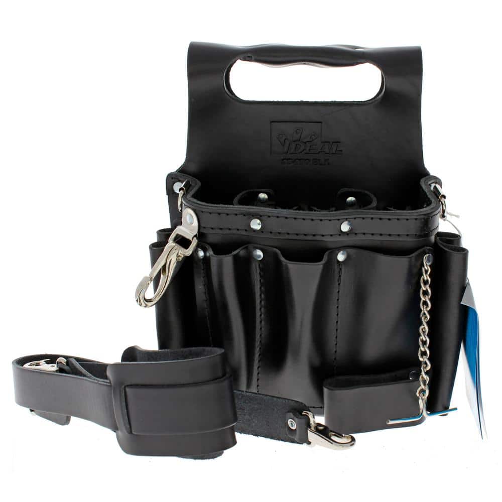 IDEAL 9 in. W Tuff-Tote Premium Black Leather Tool Bag with Strap