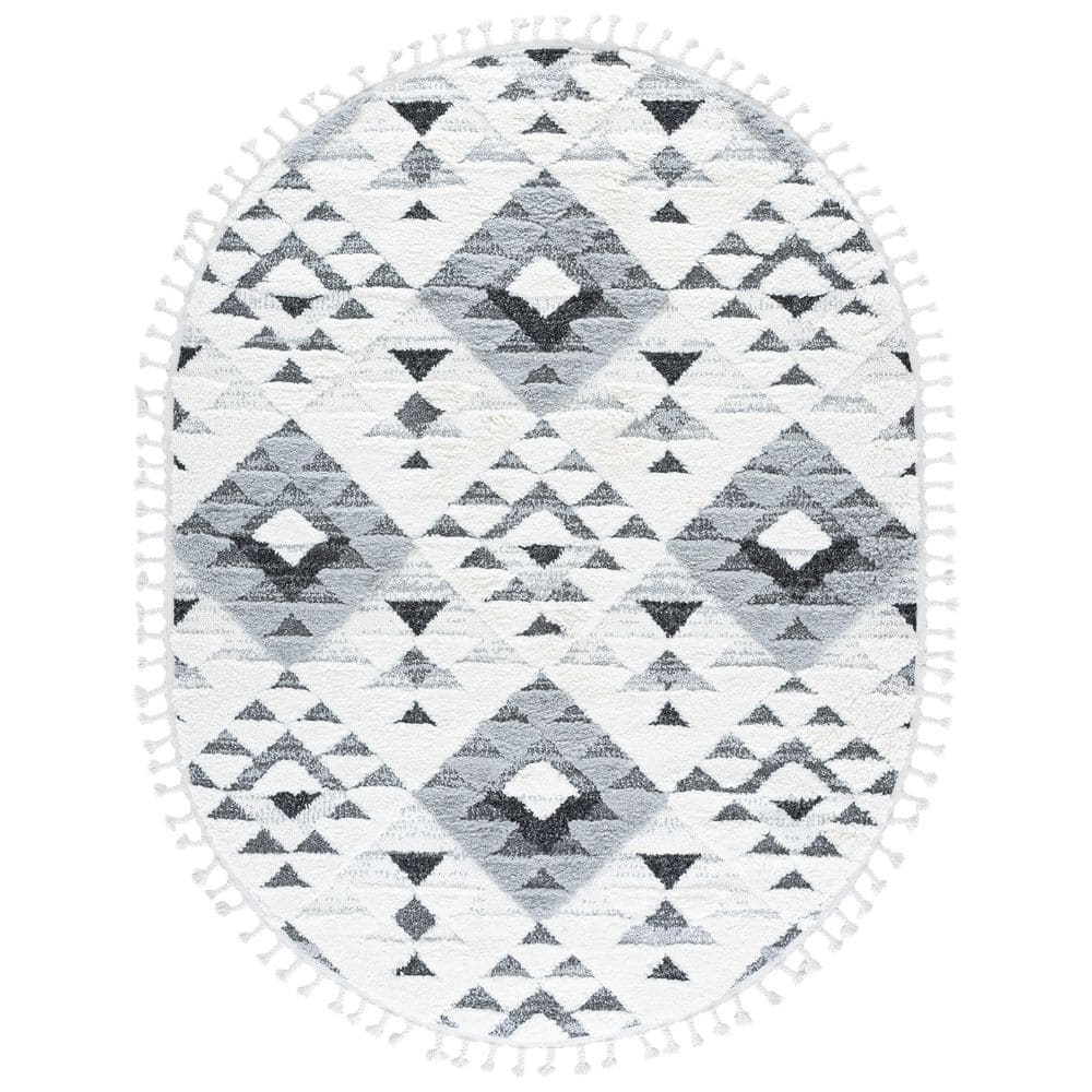 SAFAVIEH Moroccan Tassel Shag 6 ft. x 8 ft. Ivory/Gray High-Low ...