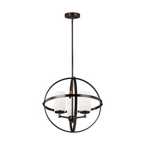 Alturas 3-Light Brushed Oil Rubbed Bronze Modern Hanging Globe Chandelier with Satin Etched Glass Shades and LED Bulbs
