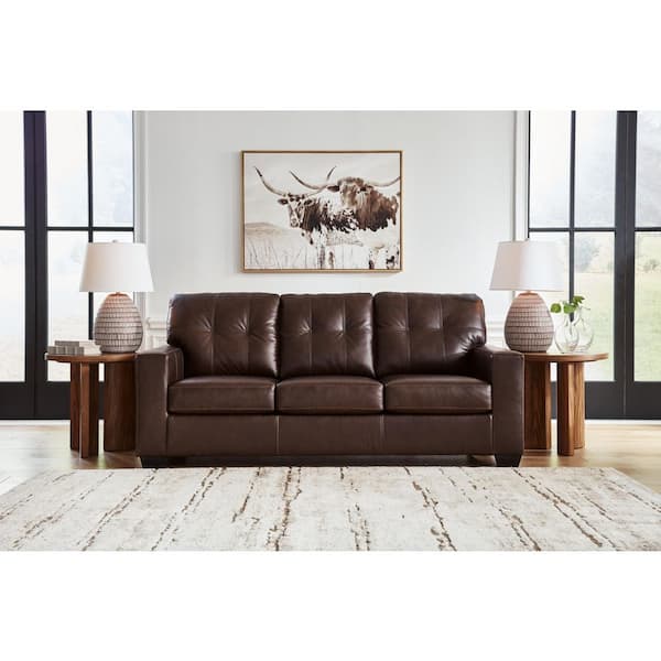 Santorine 85 in. Square Arm Leather Match Rectangle Sofa with Removable Cushions in Brown