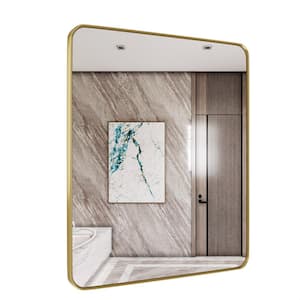 20 in. W x 28 in. H Rectangular Aluminum Framed Wall Mount Bathroom Vanity Mirror in Gold