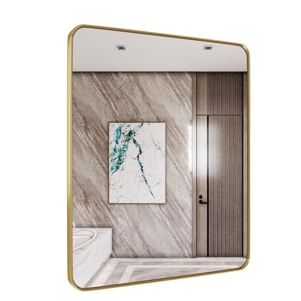 ELLO&ALLO 20 in. W x 28 in. H Rectangular Aluminum Framed Wall Mount Bathroom Vanity Mirror in Gold