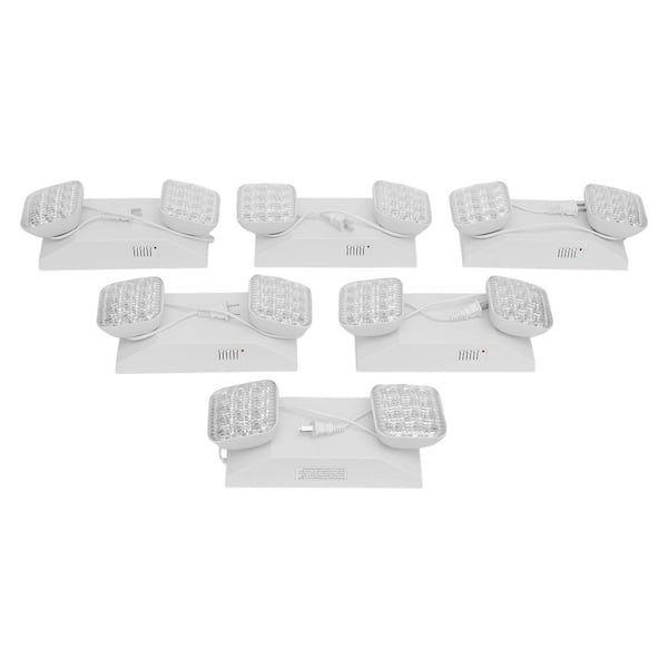 OUKANING 6-Watt Equivalent 110-Volt Integrated LED White Emergency Exit Light Adjustable 2 Head (6-Pieces)