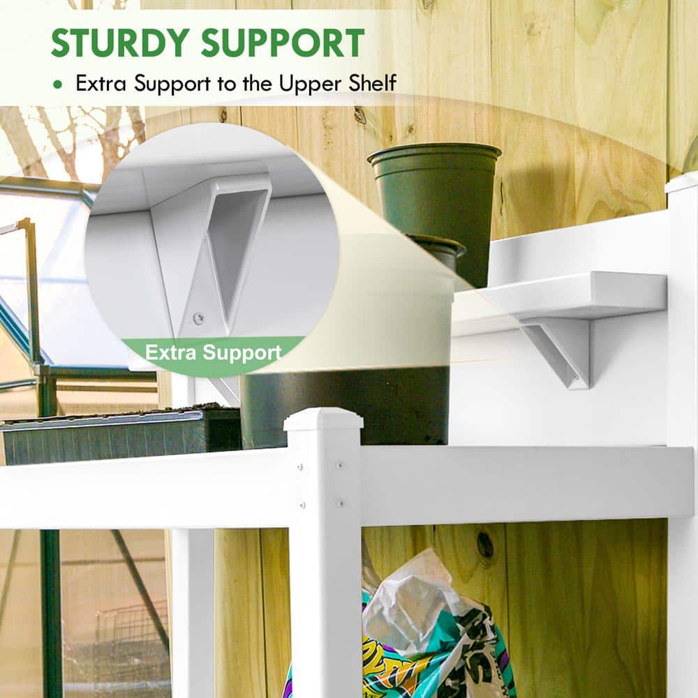 White Vinyl Outdoor Potting Bench with Lower Storage Shelf