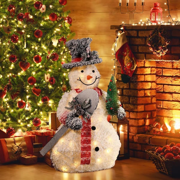 ★【送料込み】大きなサンタクロース ＆ 大きなスノーマン セット 木製ボード★ LuxenHome 35 in. H White Frosted Snowman Holding Shovel and