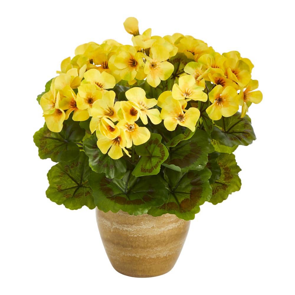 Yellow Geranium Artificial Plant in Ceramic Pot for Indoor/Outdoor