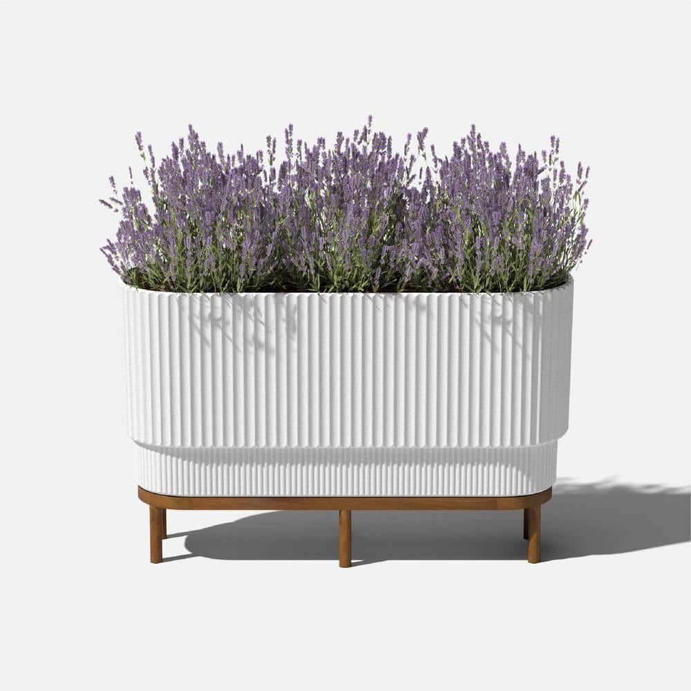 White and Brown 30" Raised Planter with Acacia Wood Stand