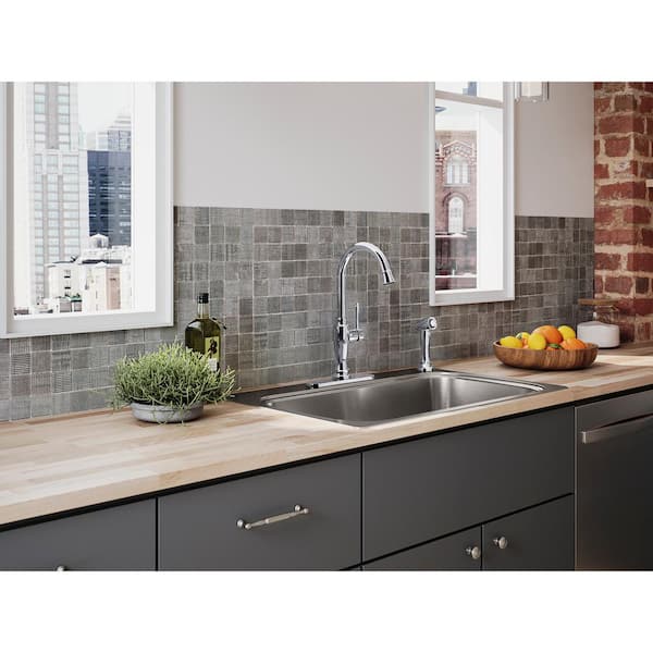 Arsdale Single-Handle Standard Kitchen Faucet with Swing Spout and Sidespray in Polished Chrome