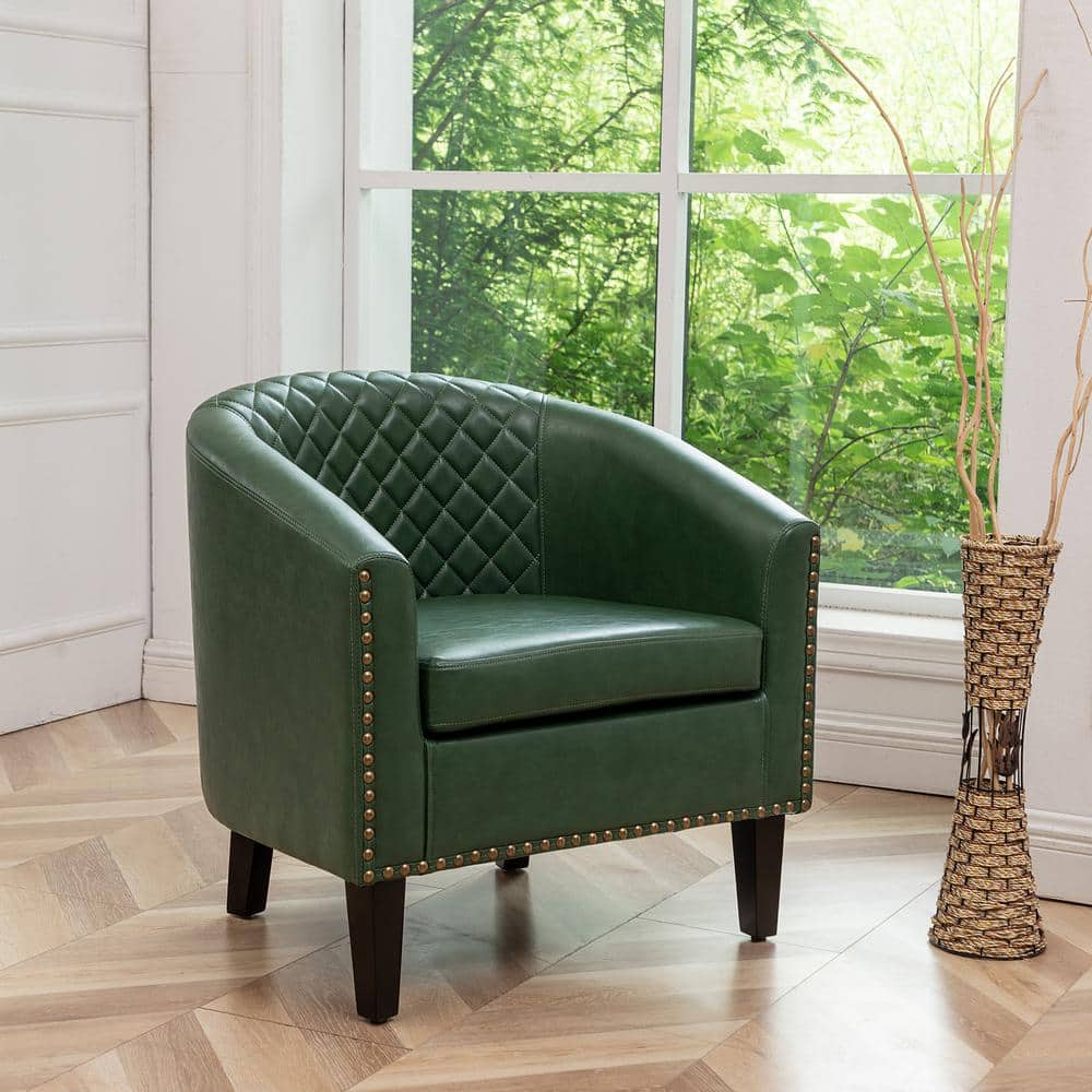 KINWELL Green Modern Faux Leather Upholstered Accent Tufted Club