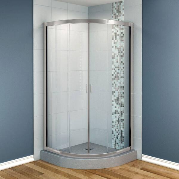 MAAX Intuition 36 in. x 36 in. x 70 in. Neo-Round Frameless Corner Shower Door with Clear Glass in Nickel Finish-DISCONTINUED