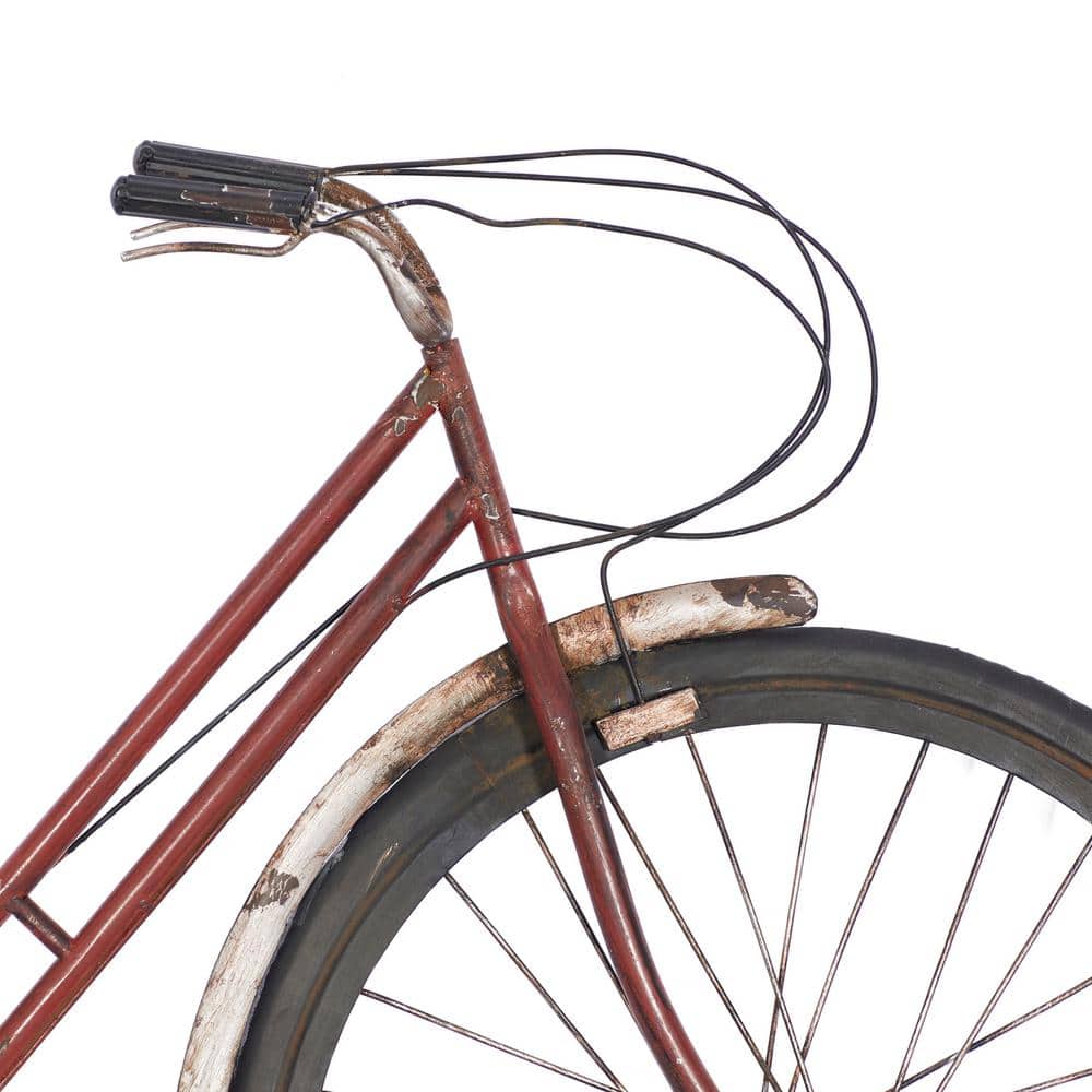 Red Iron Vintage Bicycle Wall Sculpture with Seat and Handles