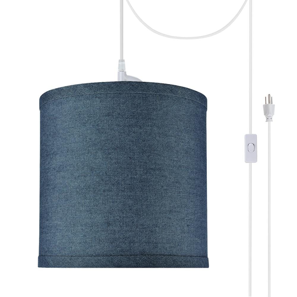 White and Blue Denim Drum LED Swag Pendant Light