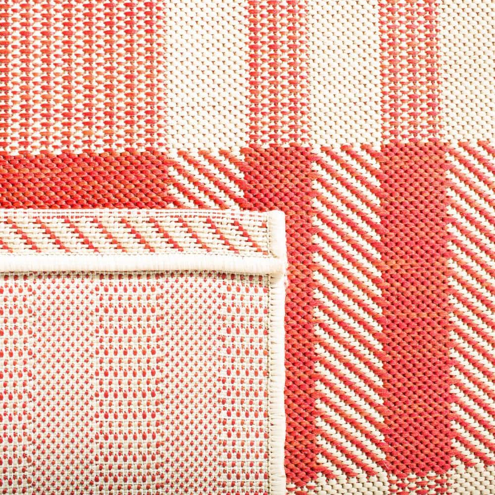 Red and Bone Plaid Outdoor Synthetic Area Rug
