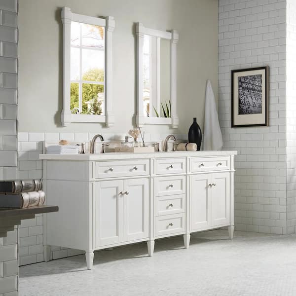 James Martin Vanities Brittany 72.0 in. W x 23.5 in. D x 34.0 in. H Double Bathroom Vanity in Bright White with Lime Delight Quartz Top