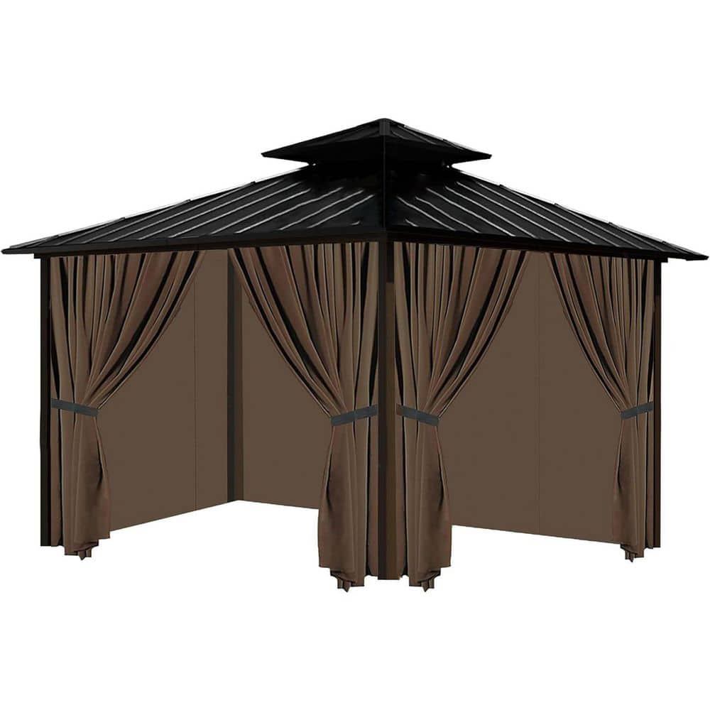 Outdoor Waterproof Gazebo Curtains 12'x12' 4-Panels Brown Replacement Sidewalls with Zipper for Garden Patio Yard price history on PriceWatchPro