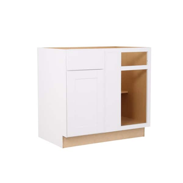 Shaker 36 in. W x 24 in. D x 34.5 in. H Assembled Blind Base Cabinet in Satin White