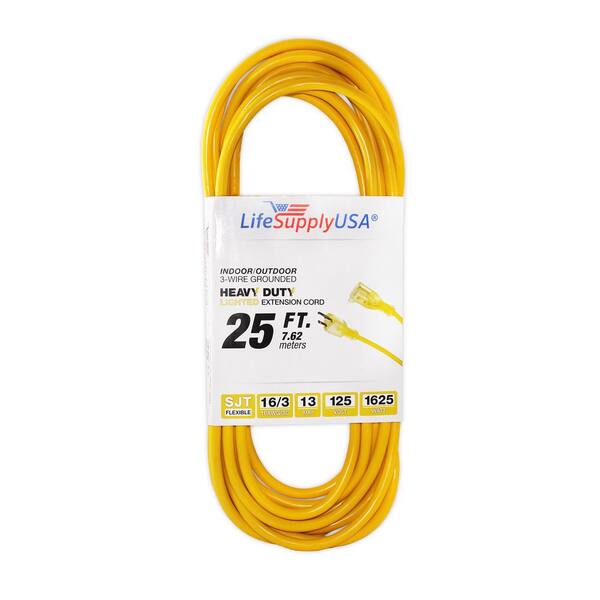 LifeSupplyUSA 16/3 25 ft. SJT 13 Amp, 125-Volt 1625-Watt Lighted End Indoor/Outdoor Heavy-Duty Extension Cord (20-Pack)