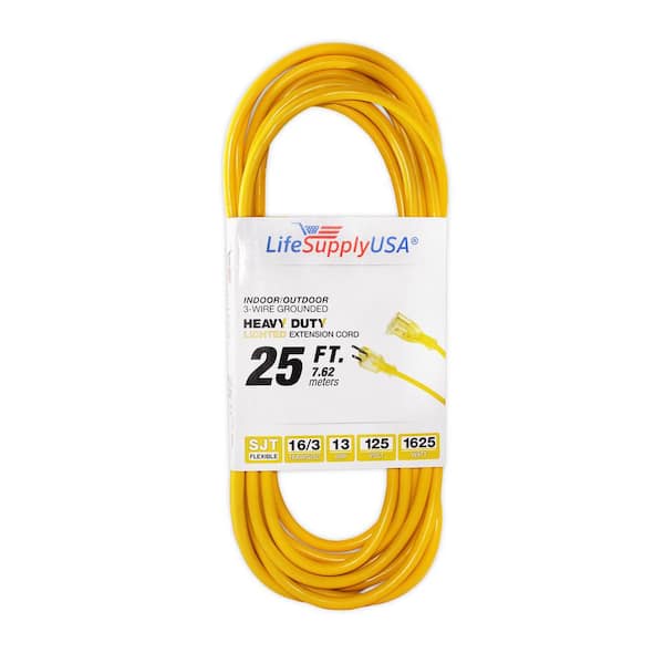 LifeSupplyUSA 25 ft. 16/3 SJT 13 Amp 125-Volt 1625-Watt Lighted End Indoor/Outdoor Heavy-Duty Extension Cord (50-Pack)