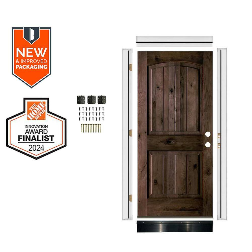 DIY 32 in. x 80 in. Knotty Alder Left-Hand Top Arch VG Black Stain Single Wood Front Door Kit w/ Quick Assemble Jamb price history on PriceWatchPro