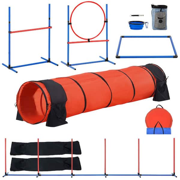 Dog Agility Training Equipment, 5 PCS Set Upgrade with Adjustable High Hurdles, 6 Weave Poles, Jump Ring, Pause Box,