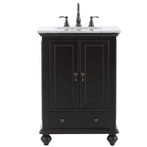 Newport 25 in. W x 22 in. D x 35 in. H Single Sink Freestanding Bath Vanity in Black with Gray Granite Top