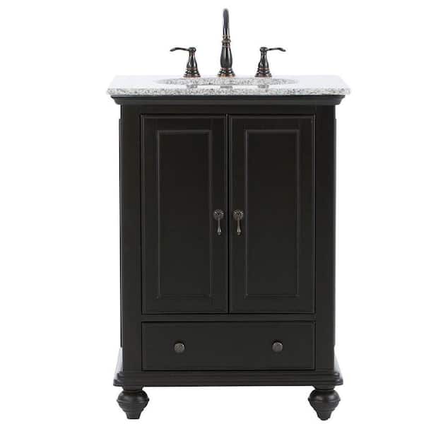Home Decorators Collection Newport 25 in. W x 22 in. D x 35 in. H Single Sink Freestanding Bath Vanity in Black with Gray Granite Top
