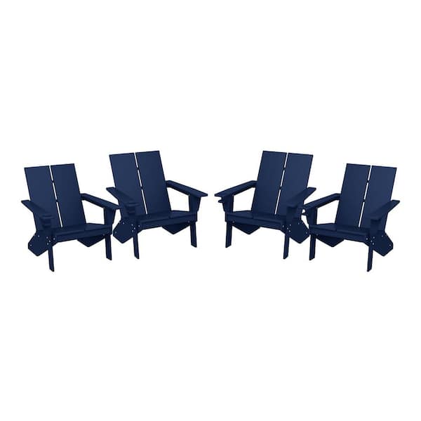 WESTIN OUTDOOR Coastin Outdoor Patio Weather Resistant Modern Poly Plastic Navy Blue Adirondack Chair (Set of 4)